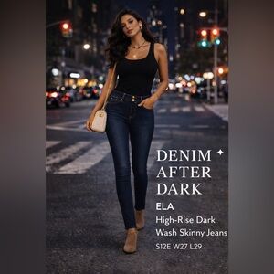 Size 6 • ELA High-Rise Dark Wash Skinny Jeans – Gold Button Detail